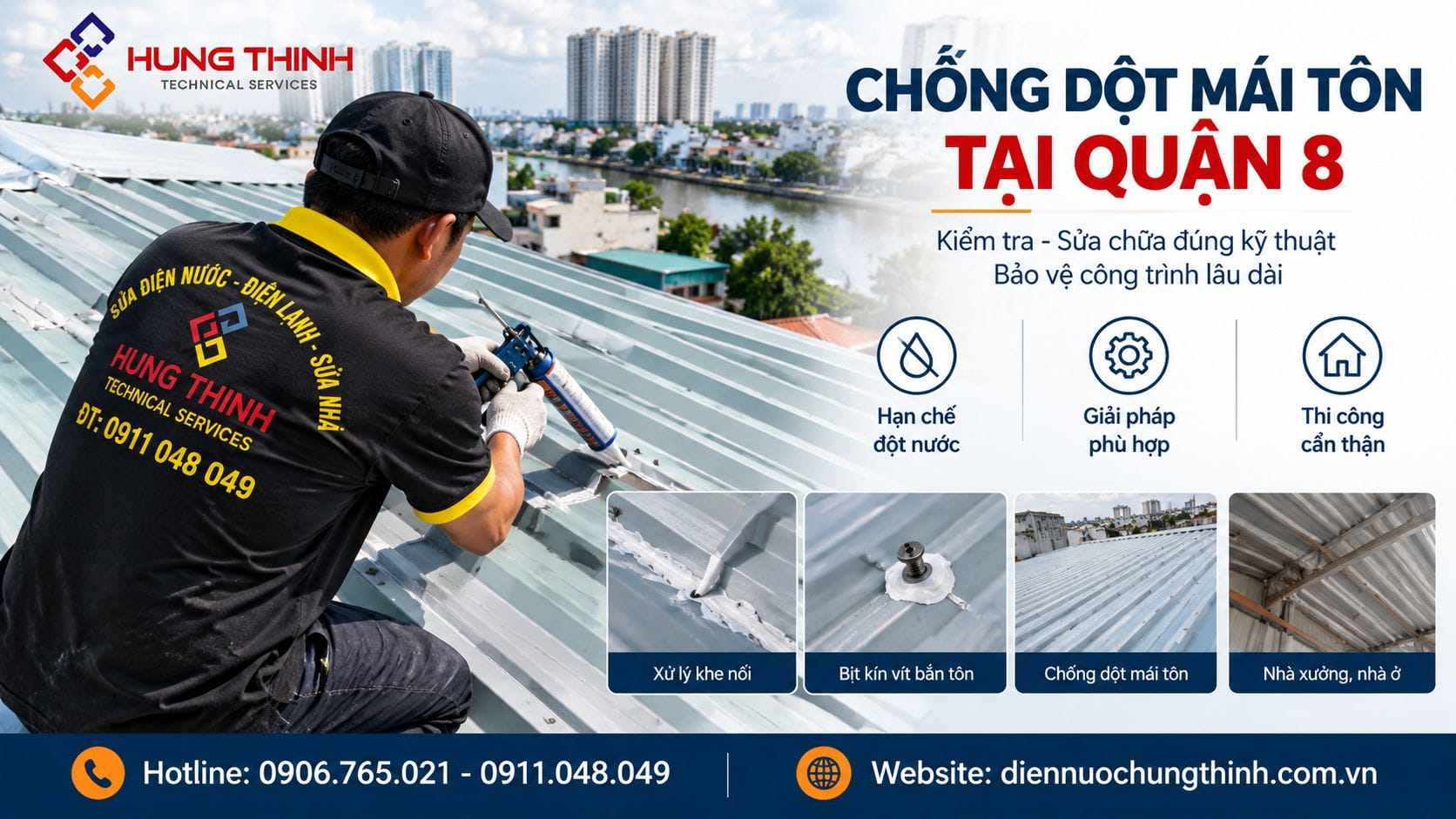 Chống dột mái tôn Quận 8 nhanh chóng, hiệu quả, tiết kiệm