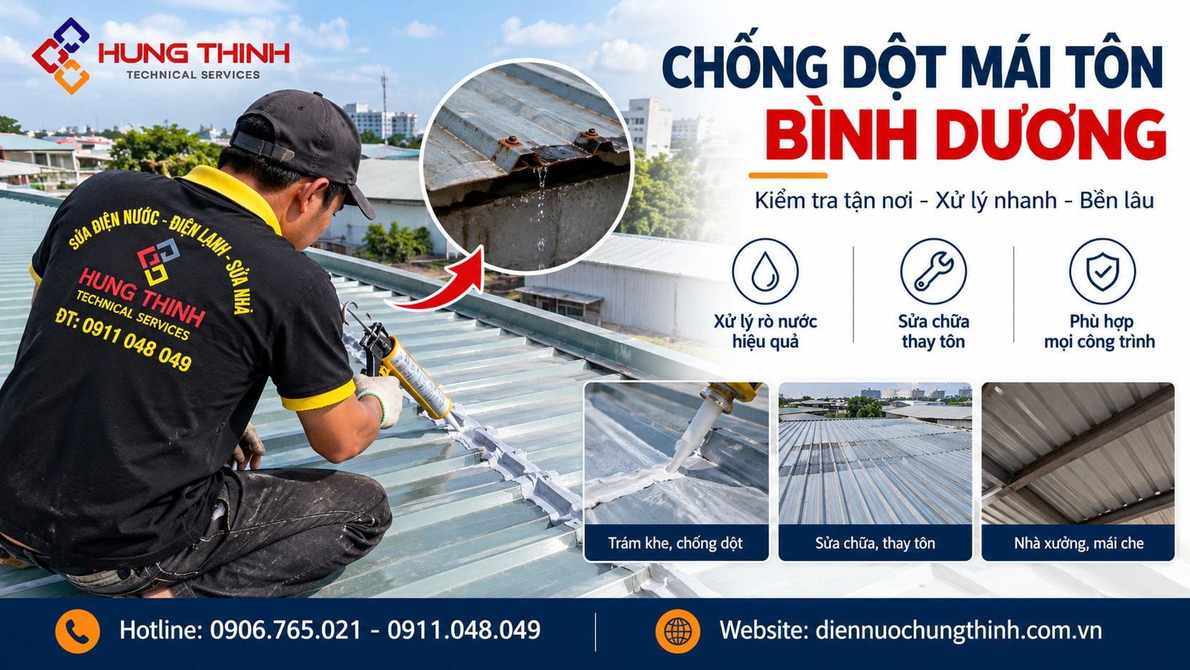 Chống dột mái tôn Bình Dương – Tư vấn tận tình – Hiệu quả