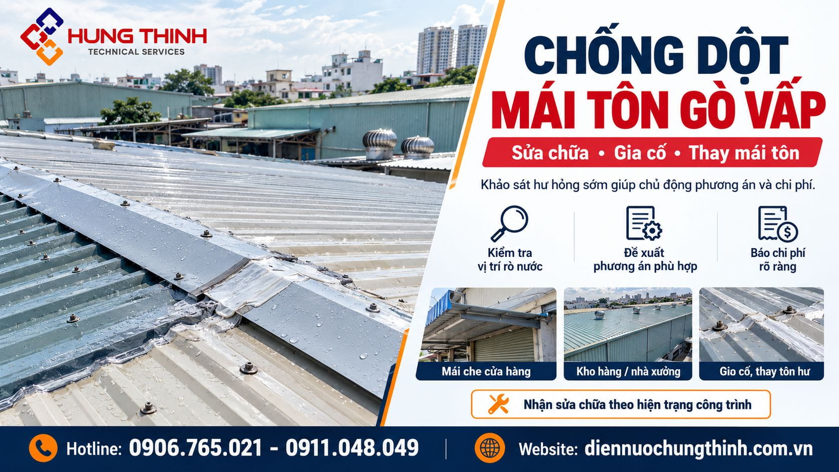 Chống dột mái tôn Gò Vấp, xử lý điểm rò nước nhanh