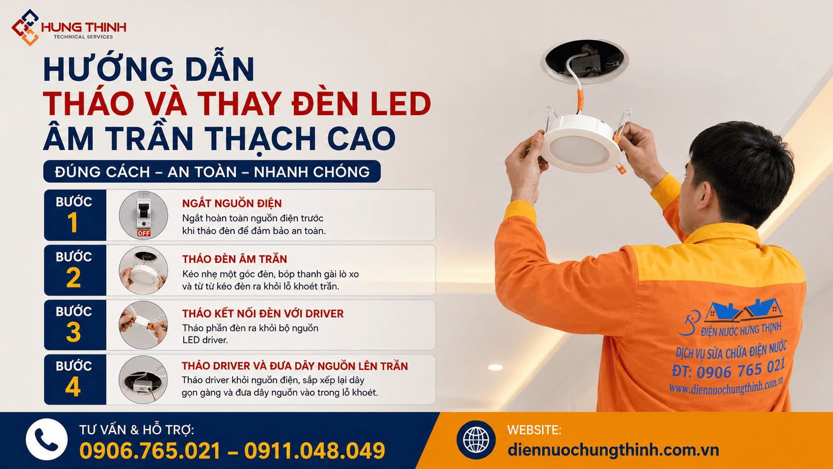 Cách tháo và thay đèn led âm trần đúng kỹ thuật