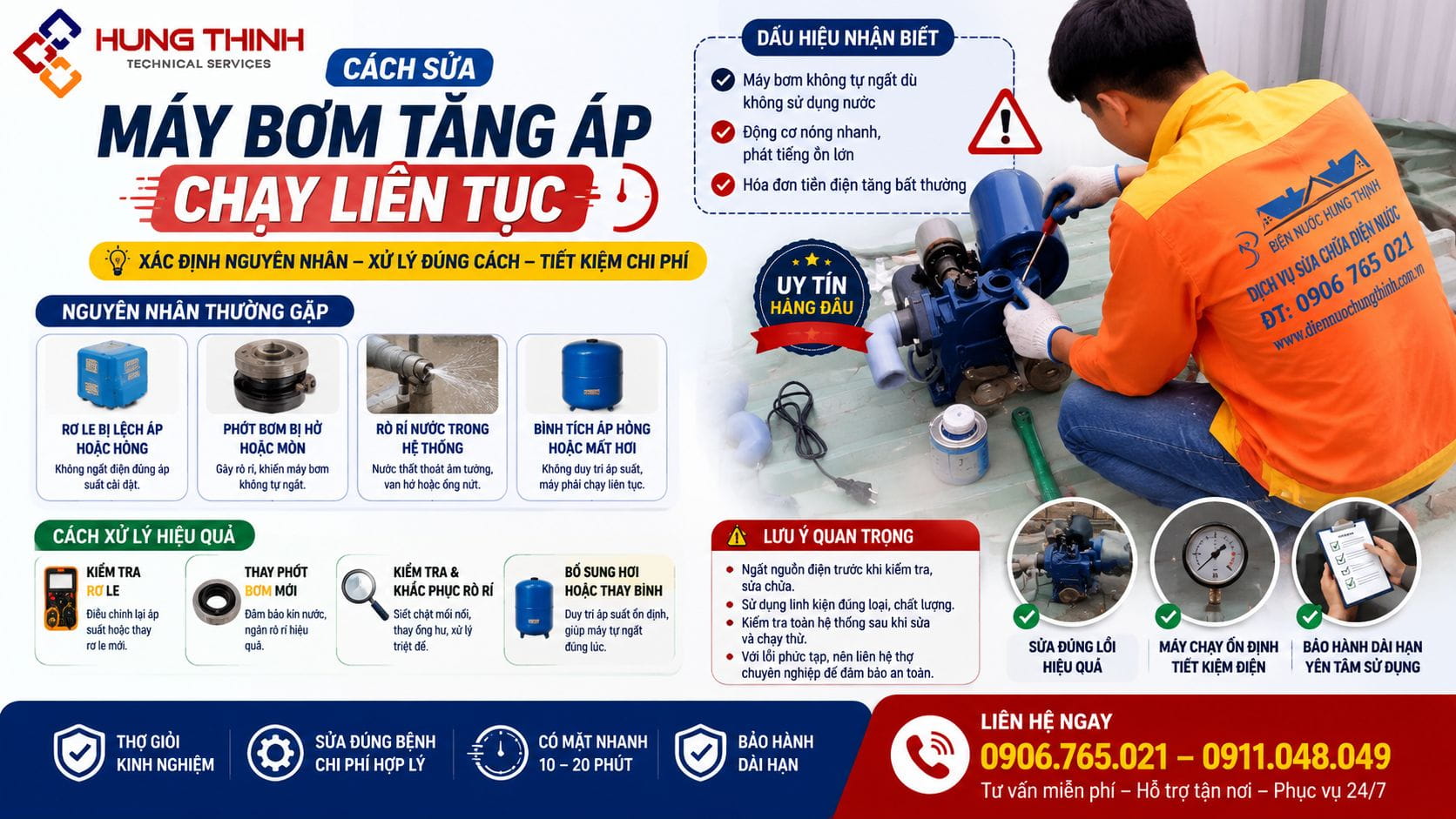 Nguyên nhân và cách sửa máy bơm tăng áp chạy liên tục không ngắt