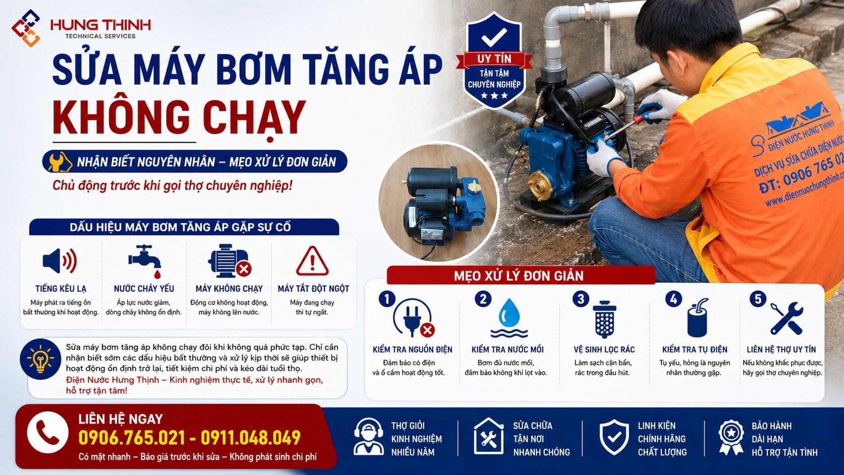 Máy bơm tăng áp không chạy: Nguyên nhân và cách sửa