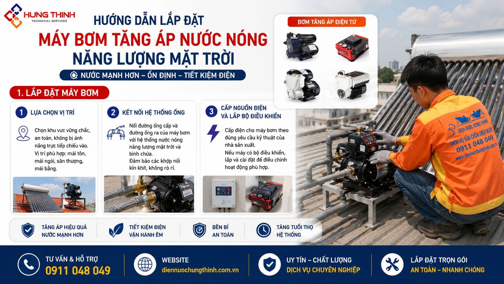 Lắp bơm tăng áp cho bình năng lượng mặt trời đúng chuẩn