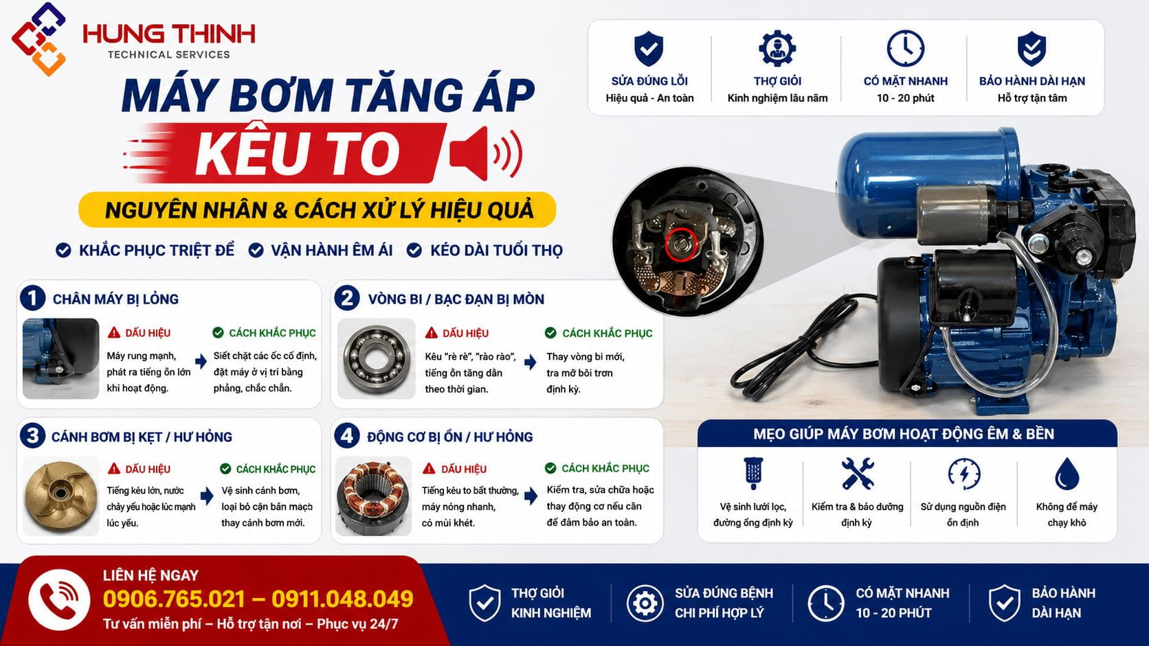 Máy bơm tăng áp kêu to: Tìm nguyên nhân và cách xử lý?