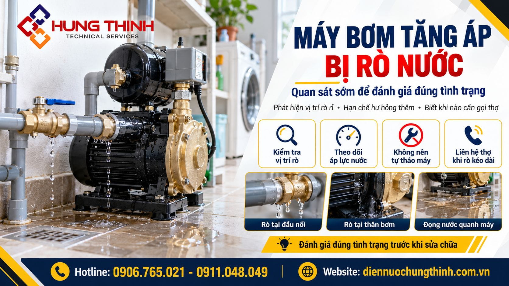 Máy bơm tăng áp bị rò nước: Nguyên nhân, cách khắc phục